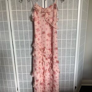Poeselle Floral Pink Ruffle Dress, XS.